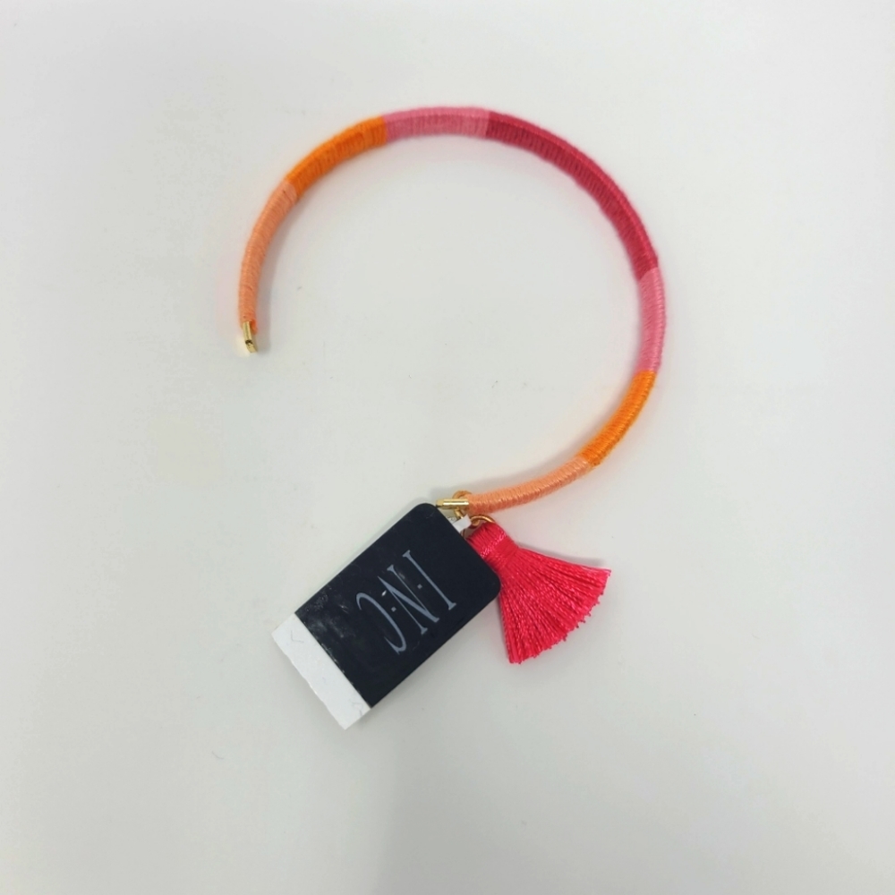 I.N.C. Gold-Tone Tassel Charm Color-Block Thread-Wrapped Bracelet
